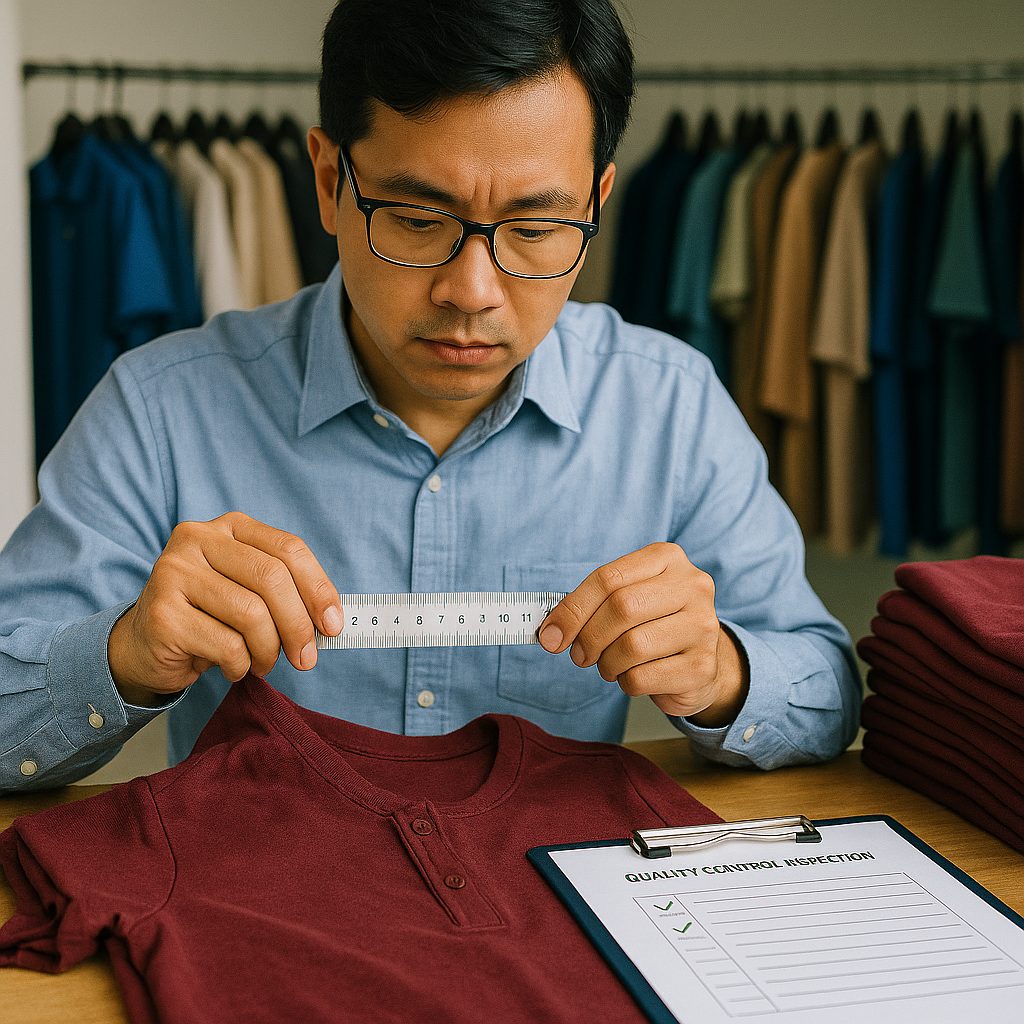 Inspector measuring a garment
