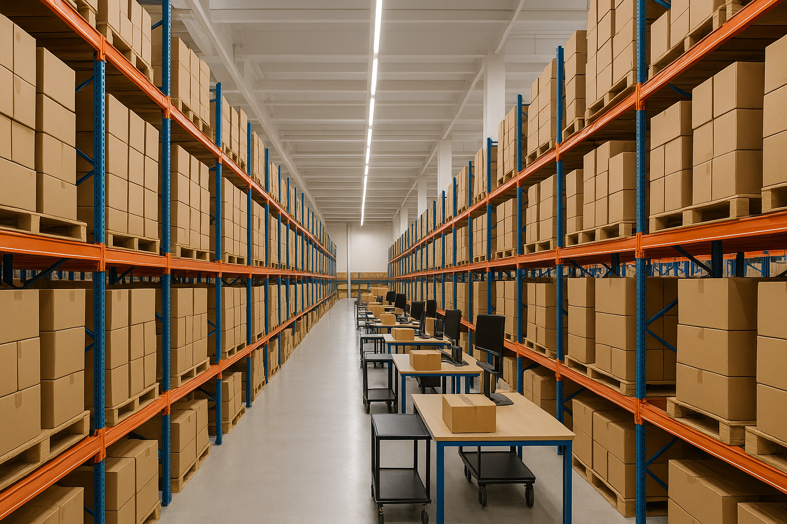 Modern fulfillment center with organized inventory storage